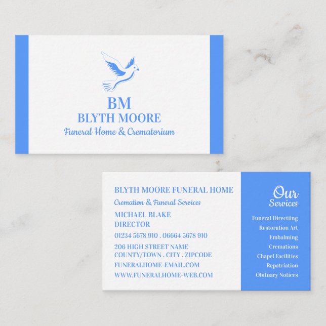 Holy Dove, Funeral Home, Directors Business Card (Front/Back)