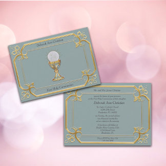 Holy Eucharist Chalice Gold Frame Invitation