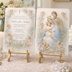 Holy Family Angels Floral Baptism Christening  Invitation