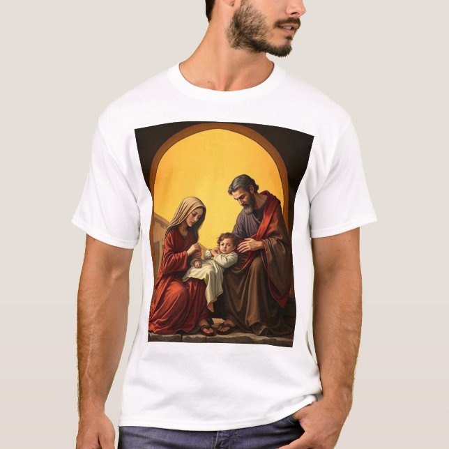 Holy Family Baby Jesus Mary and Joseph Men's Tee  (Front)