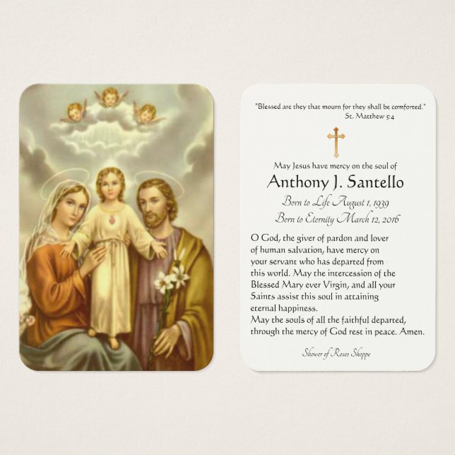 Holy Family Catholic Funeral Memorial Holy Card - (Front & Back)