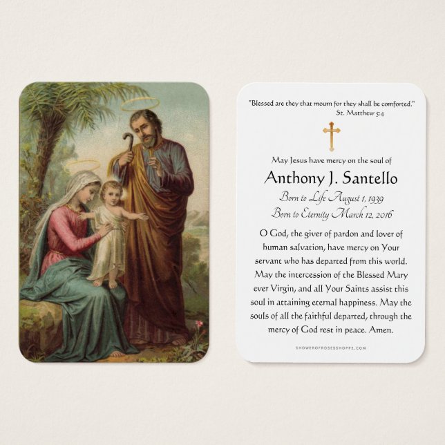 Holy Family Catholic Funeral Memorial Holy Card - (Front & Back)
