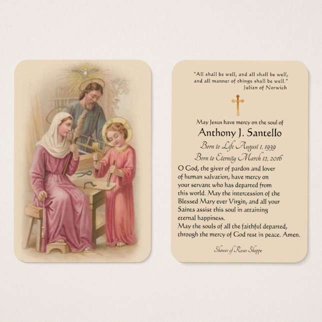 Holy Family Catholic Funeral Memorial Holy Card - (Front & Back)