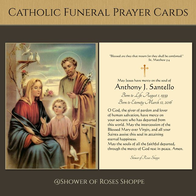 Holy Family Catholic Funeral Memorial Holy Card - (Holy Family traditional Catholic Funeral Prayer Cards  - Easy to personalize)