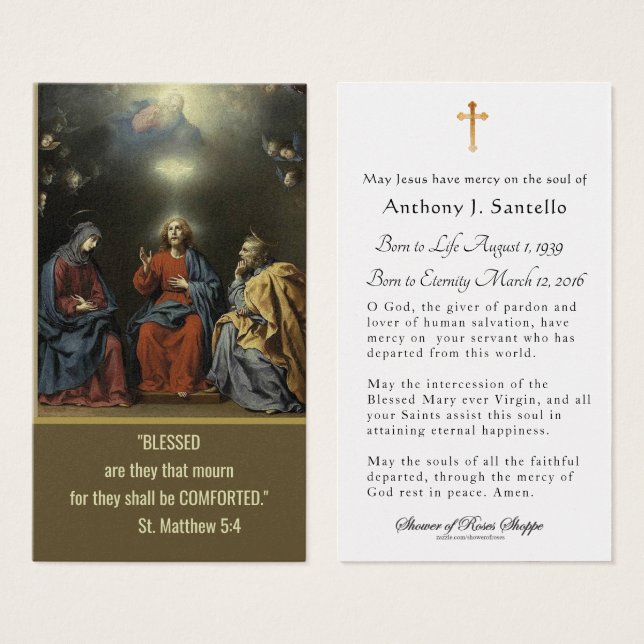 Holy Family Catholic Funeral Memorial Holy Card - (Front & Back)