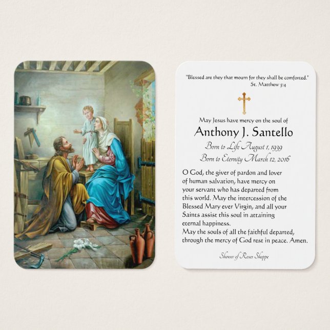 Holy Family Catholic Funeral Memorial Holy Card - (Front & Back)