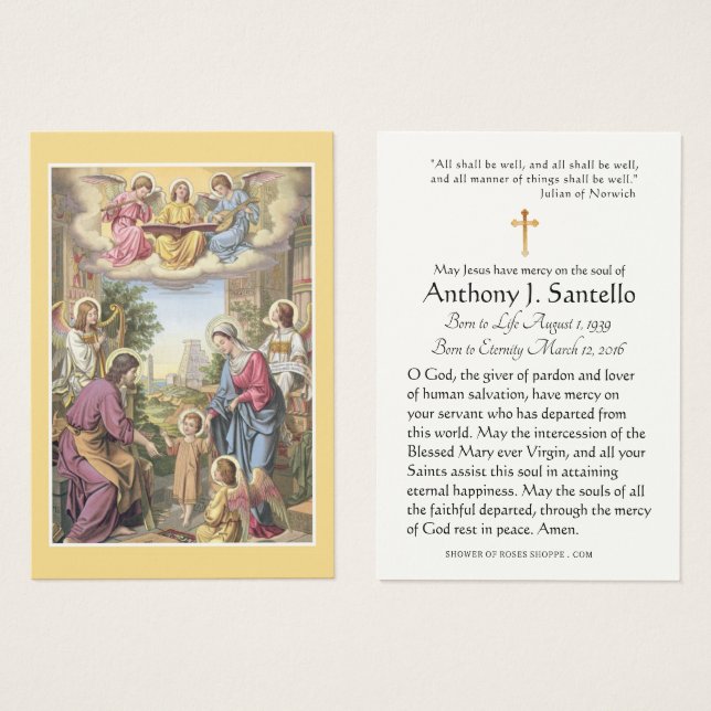 Holy Family Catholic Funeral Memorial Holy Card - (Front & Back)