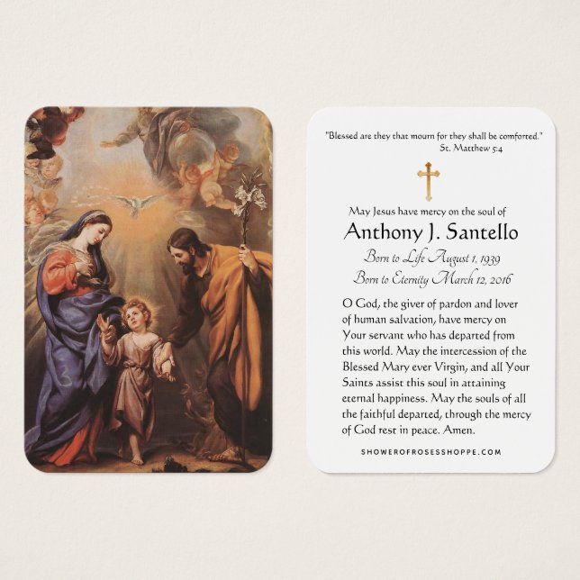 Holy Family Catholic Funeral Memorial Holy Card - (Front & Back)