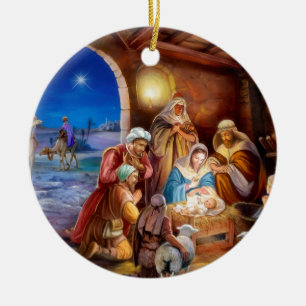 Holy family ceramic tree decoration