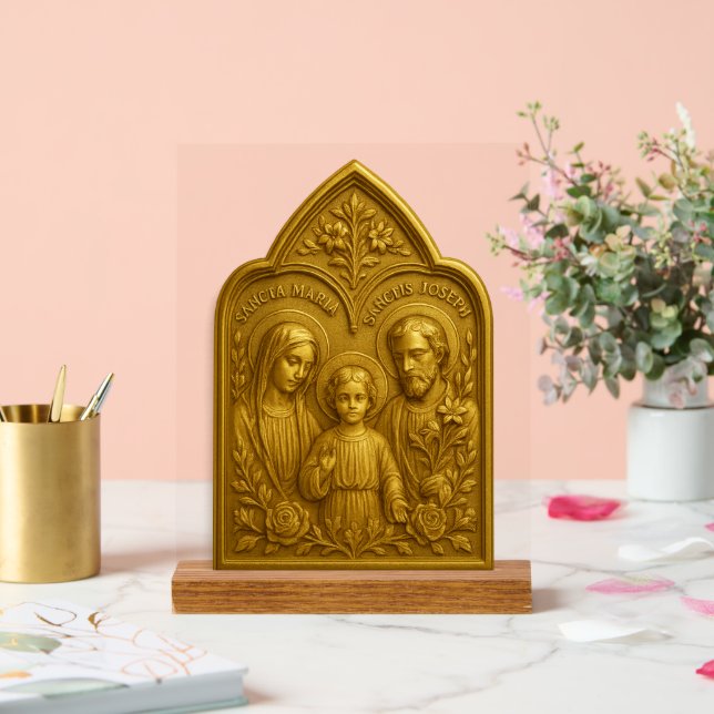 Holy Family Desk Shrine | Jesus Mary and Joseph  Acrylic Sign (Wedding)