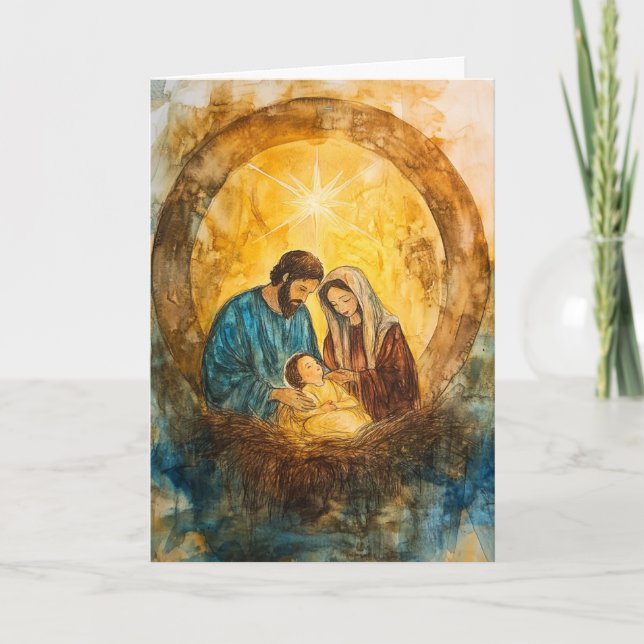 Holy Family in Manger, Star Glow Card (Front)