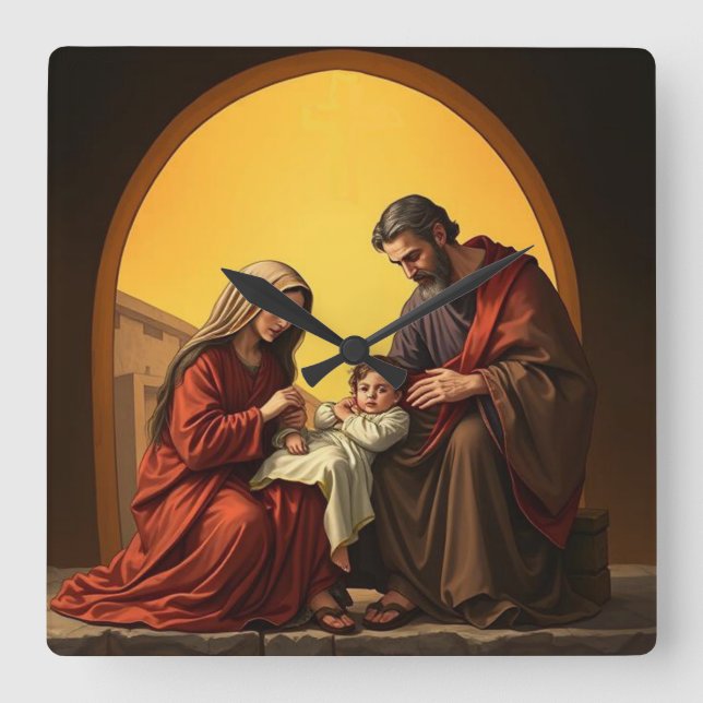 Holy Family, Jesus, Mary, and Joseph Wall Clock (Front)
