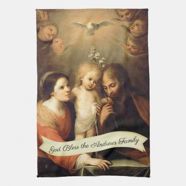 Holy Family Jesus Mary St. Joseph Holy Spirit Tea Towel (Vertical)