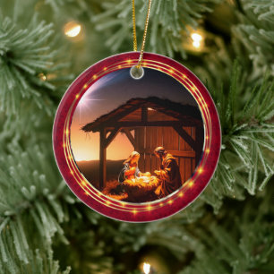 Holy Family Manger Nativity Scene Merry Christmas Ceramic Tree Decoration