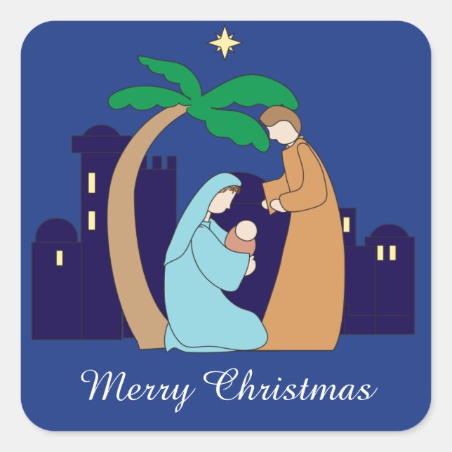 Holy Family Nativity Christmas Christian Religious Square Sticker (Front)