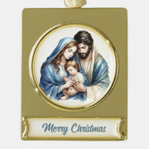 Holy Family Nativity Gold Plated Banner Ornament