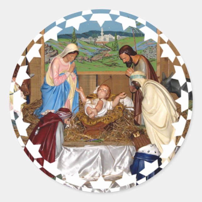 Holy Family: Nativity Scene Classic Round Sticker (Front)