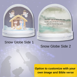 Holy Family Nativity under Blue Starry Sky Snowglobe