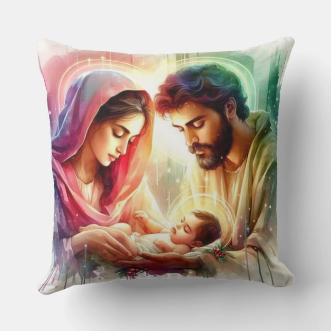 Holy Family Radiance: A Nativity Blessing Cushion (Back)