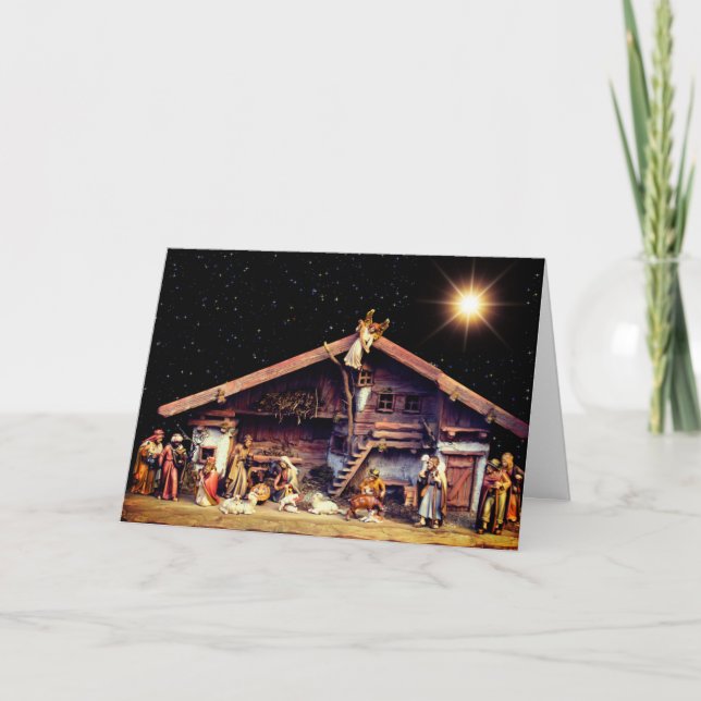 Holy Family, Stable, Angel, Wise Men, Shepherds  Holiday Card (Front)