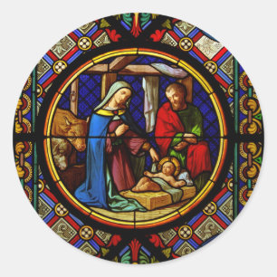 Holy Family "Stained Glass" Classic Round Sticker