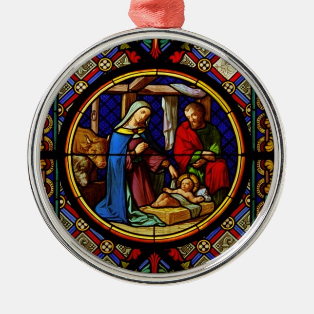 Holy Family Stained Glass  Metal Tree Decoration (Front)