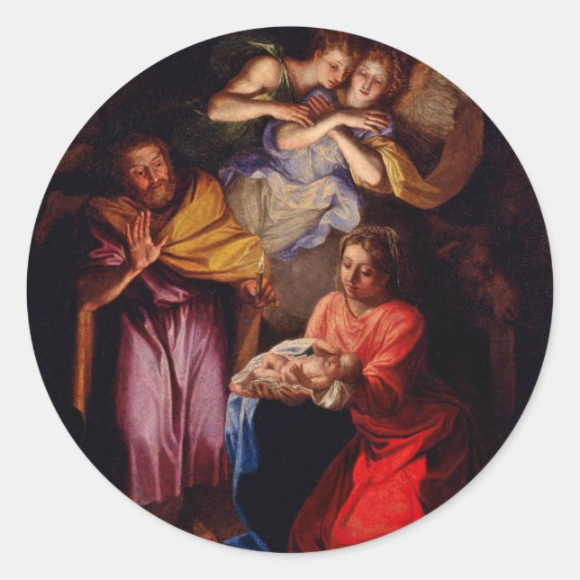 Holy Family with Angels by Coypel Classic Round Sticker (Front)