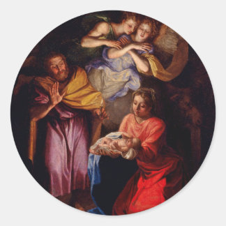 Holy Family with Angels by Coypel Classic Round Sticker