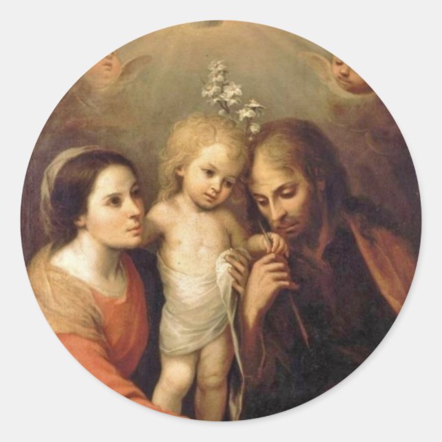 Holy Family with Cherubs by Gutierrez Classic Round Sticker (Front)