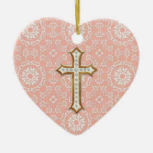 Holy First Communion Gold Golden Cross Lace Girl Ceramic Tree Decoration
