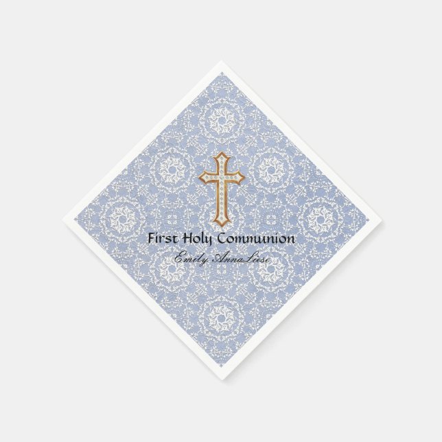 Holy First Communion Gold Golden Cross Lace Girl Napkin (Corner)