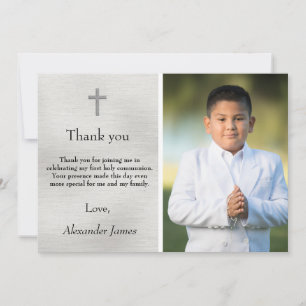 Holy First Communion Silver Black Boy Thank You Card