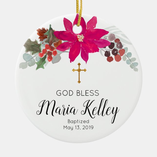 Holy Floral Personalised Girl Baptism Ornament (Front)