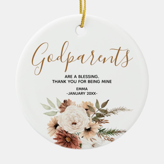 Holy flower Personalised Godparents Christmas Ceramic Tree Decoration (Front)