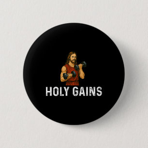Holy Gains Church God - Weight Lifting Fitness Bod 6 Cm Round Badge