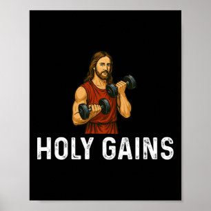 Holy Gains Church God - Weight Lifting Fitness Bod Poster