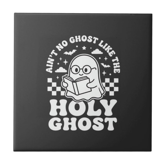 Holy Ghost Retro Halloween Ghost Design_1 Tile (Front)