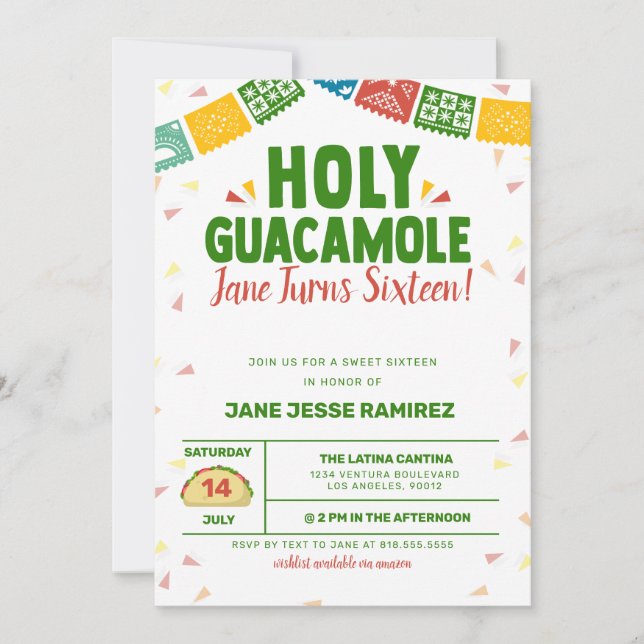 Holy Guacamole 16th Birthday Fiesta Invitation (Front)