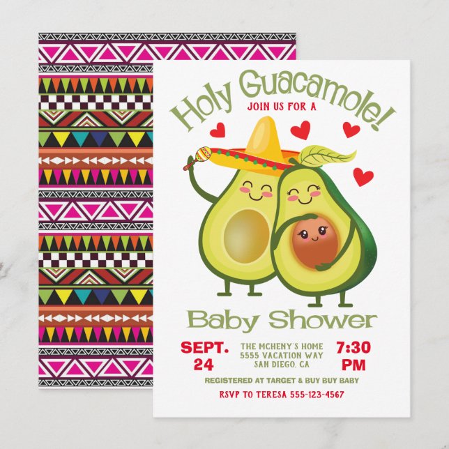 Holy Guacamole Avocado Baby Shower Fiesta Invitation (Front/Back)
