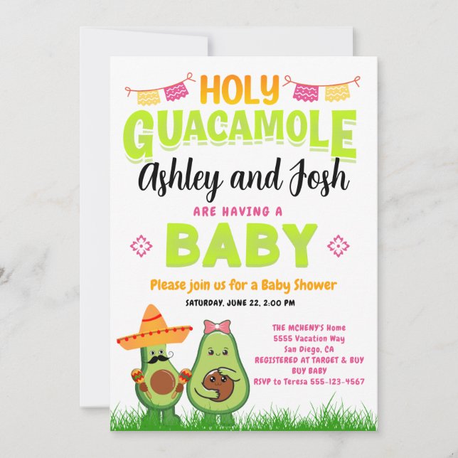 Holy Guacamole Avocado Baby Shower Fiesta Invitation (Front)