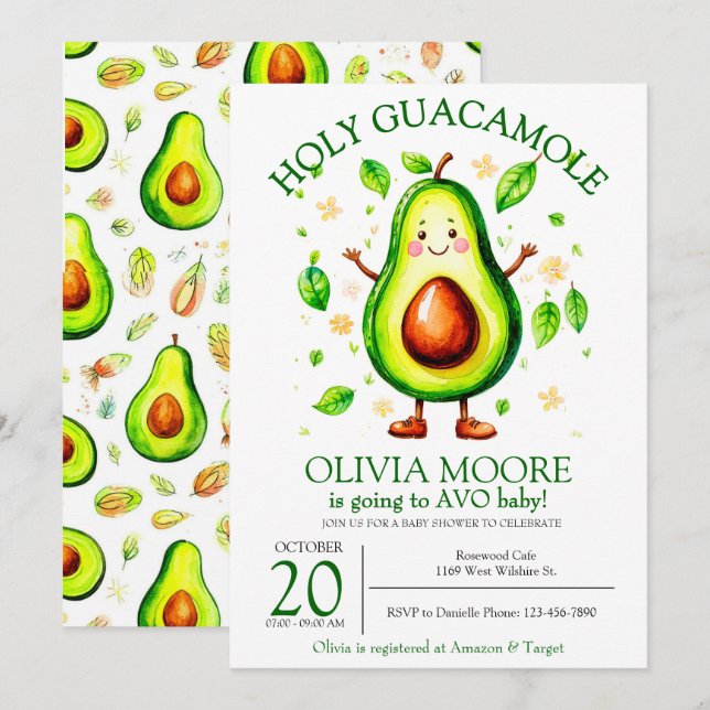 Holy Guacamole Avocado Baby Shower Invitation (Front/Back)