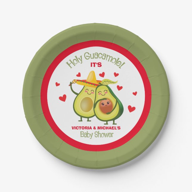 Holy Guacamole Avocado Baby Shower Paper Plate (Front)