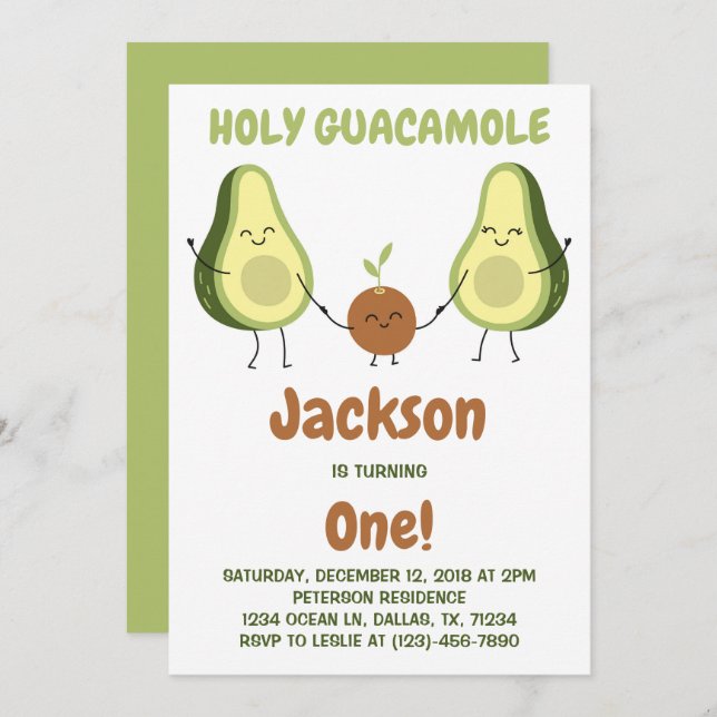 Holy Guacamole Avocado Birthday Party Invitation (Front/Back)