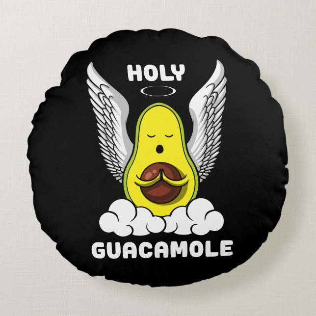 Holy Guacamole Avocado Vegan Funny Joke Round Cushion (Front)