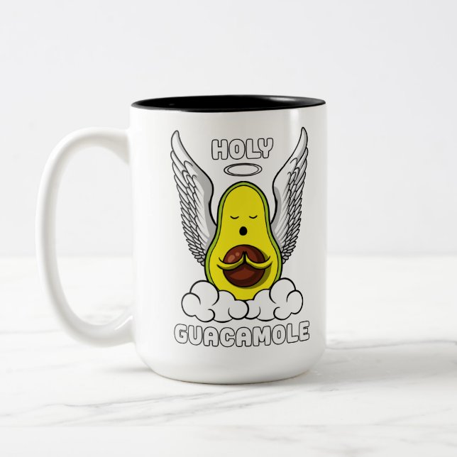 Holy Guacamole Avocado Vegan Funny Joke Two-Tone Coffee Mug (Left)