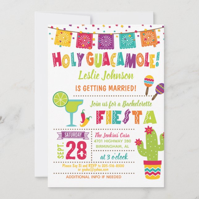 Holy Guacamole Bachelorette Fiesta Invitation WH (Front)