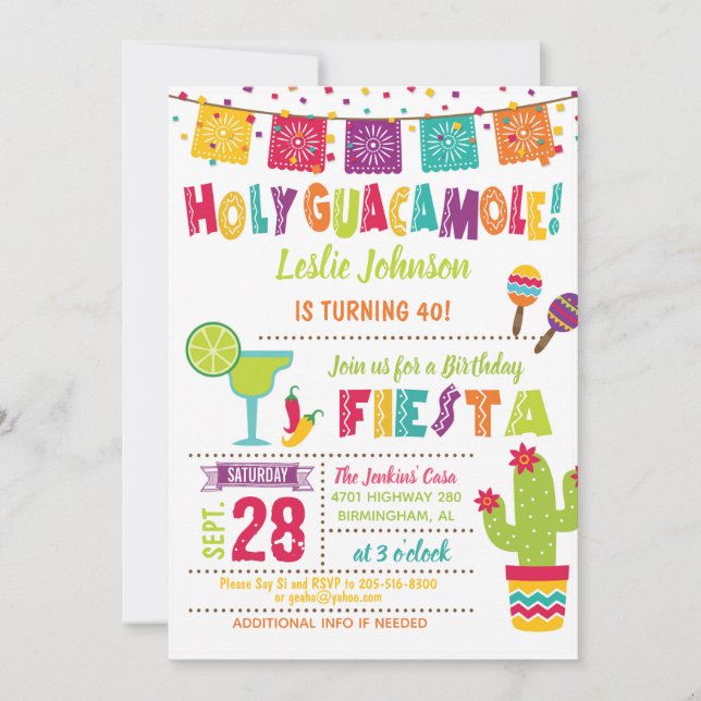Holy Guacamole Birthday Fiesta Invitation White (Front)