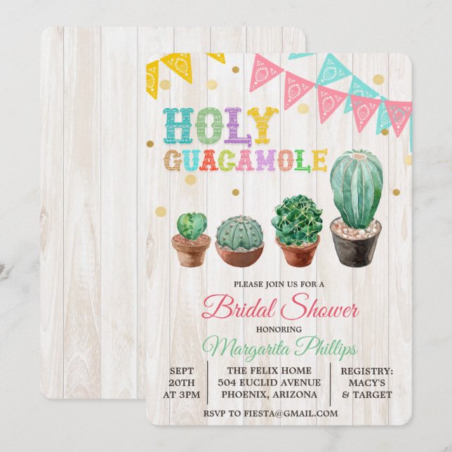 Holy Guacamole Cactus Bridal Shower Invitation (Front/Back)
