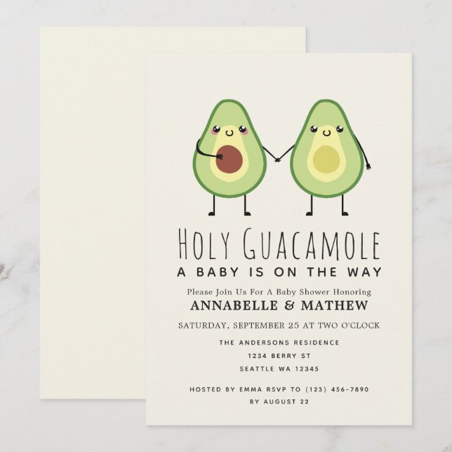 Holy Guacamole Cute Avocado Couples Baby  Invitation (Front/Back)