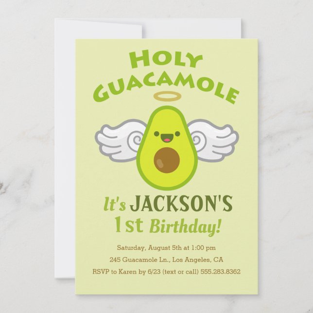 Holy Guacamole - Cute Boy's Birthday Party Invitation (Front)